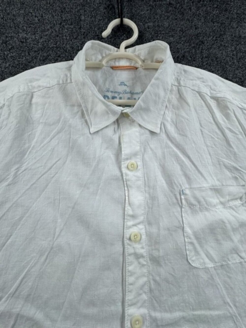Tommy Bahama Short Sleeve Linen XL Point White Pocket Button Up Solid Resort Men